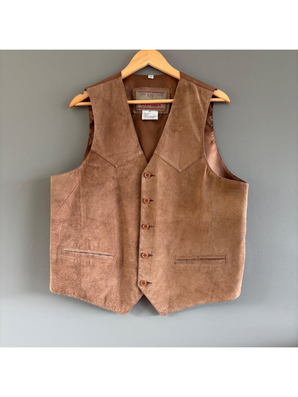 Vintage Vest Permit Platinum Brown Leather Men's Size M Western Cowboy Boho